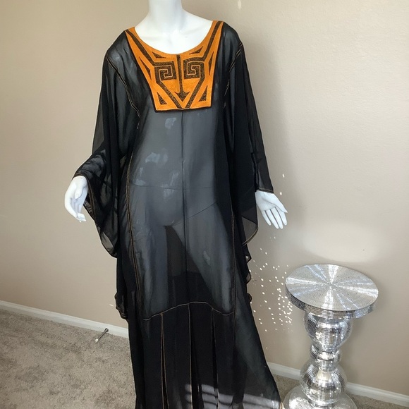 Dresses & Skirts - African Black and Orange Kaftan Sheer Dress